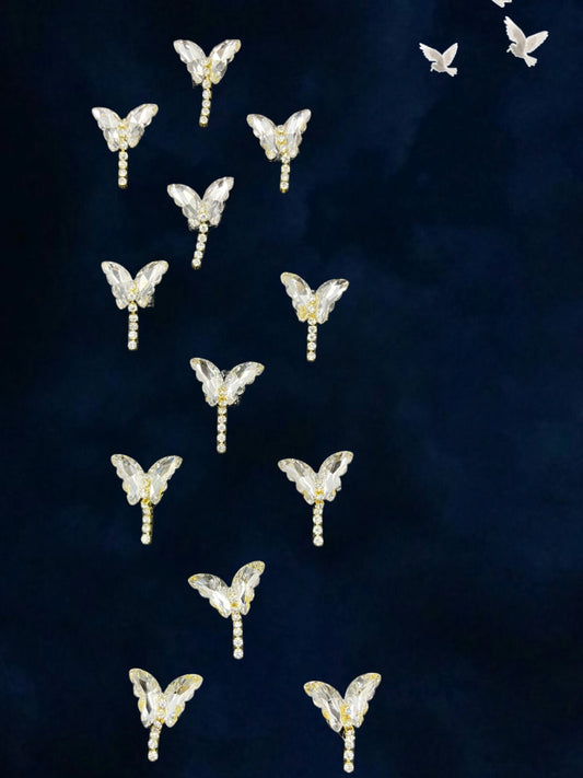 SHE BEAUTY butterfly crystal hair beads set of 12 with sparkling rhinestone accents for festive party hairstyles