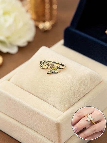 SHE BEAUTY gold-toned anti-tarnish ring featuring a delicate butterfly design with sparkling AD stones