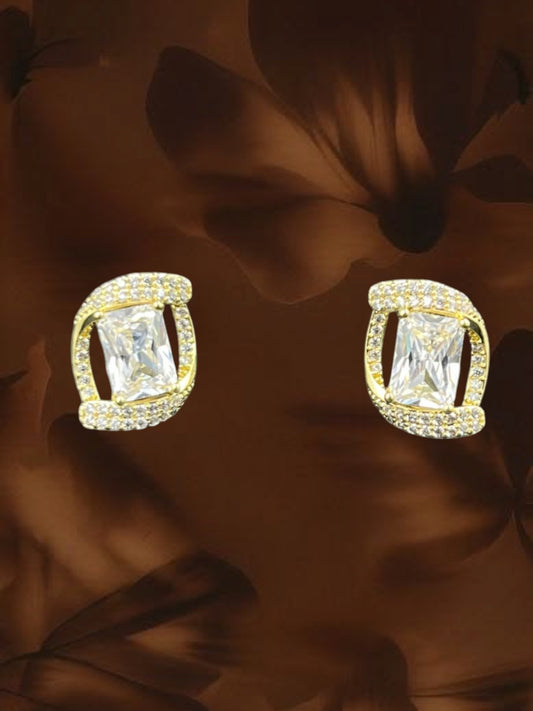 SHE BEAUTY Korean wave pendant set featuring gold-tone earrings with rectangular clear crystals and pave accents.