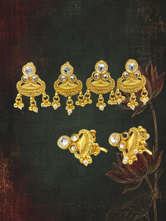 SHE BEAUTY set of 6 elegant gold pins featuring intricate metalwork, clear stones, and delicate hanging bead accents.