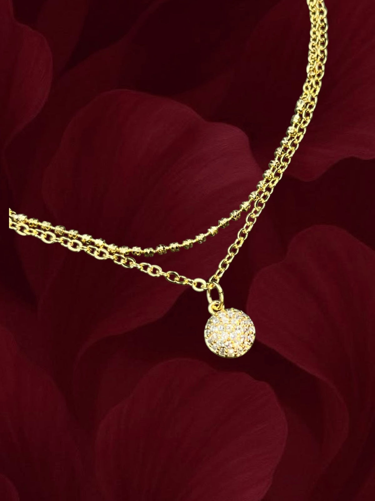 SHE BEAUTY anti-tarnish gold-toned double chain anklet for girls featuring a sparkling crystal-encrusted charm