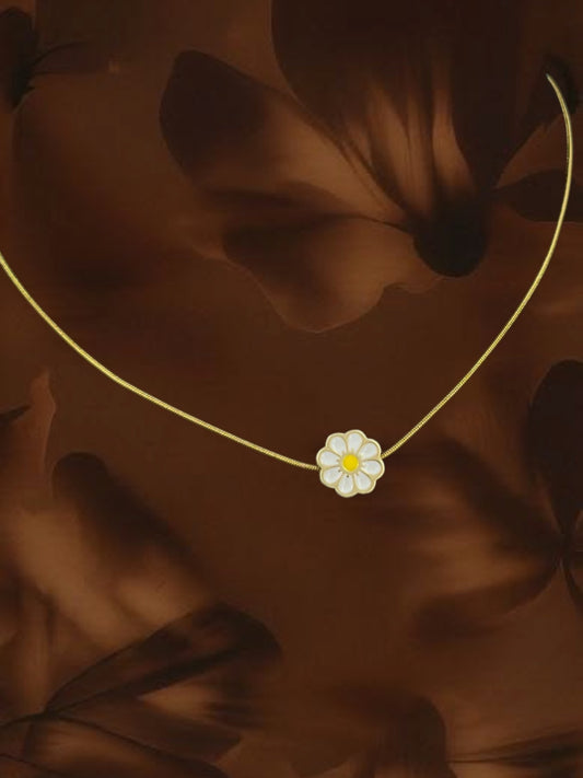 SHE BEAUTY gold-tone snake chain necklace featuring a delicate white and yellow flower pendant for festive wear