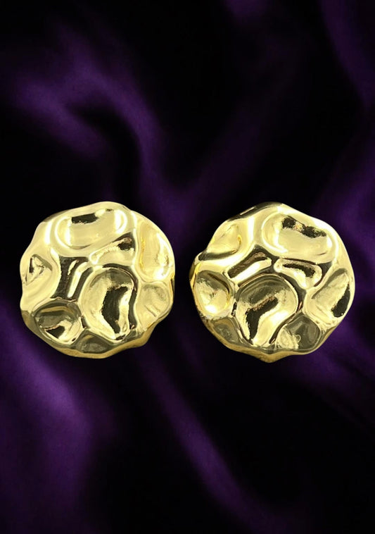 SHE BEAUTY anti tarnish gold stud earrings with a textured organic hammered finish for festive and party wear