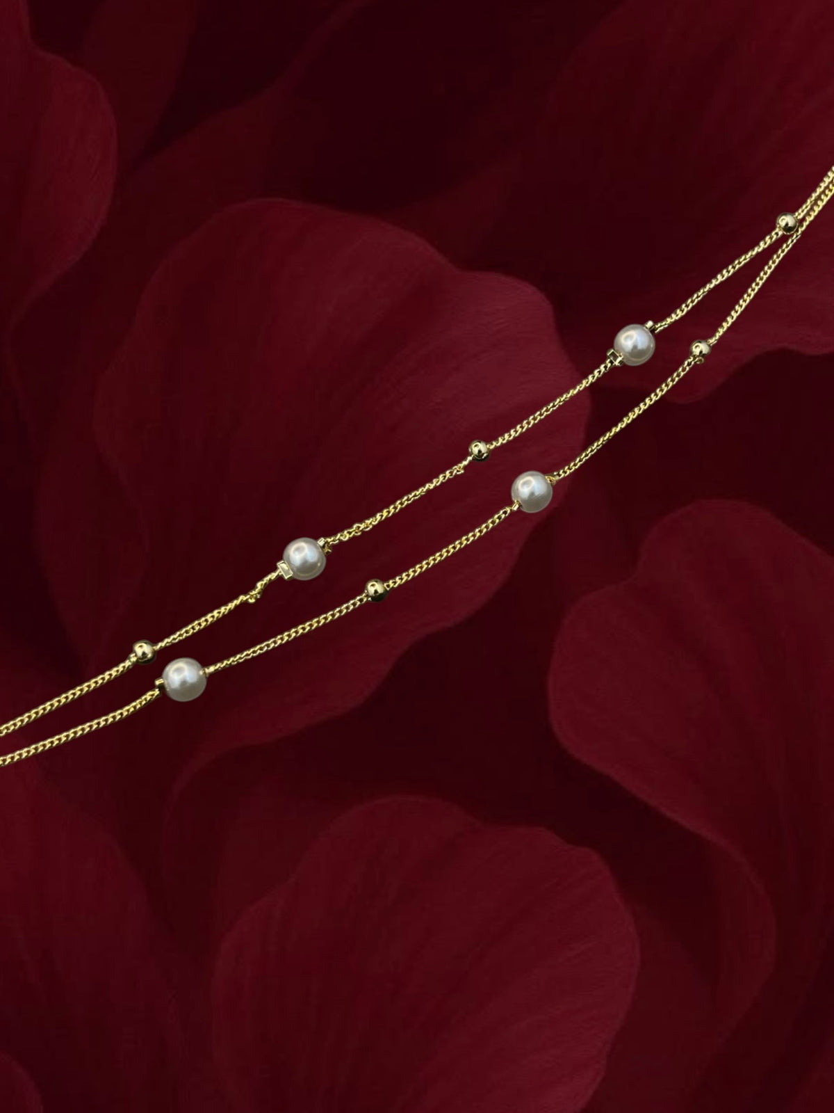 SHE BEAUTY anti tarnish gold tone kids anklets featuring delicate chains with white pearls and small metal beads
