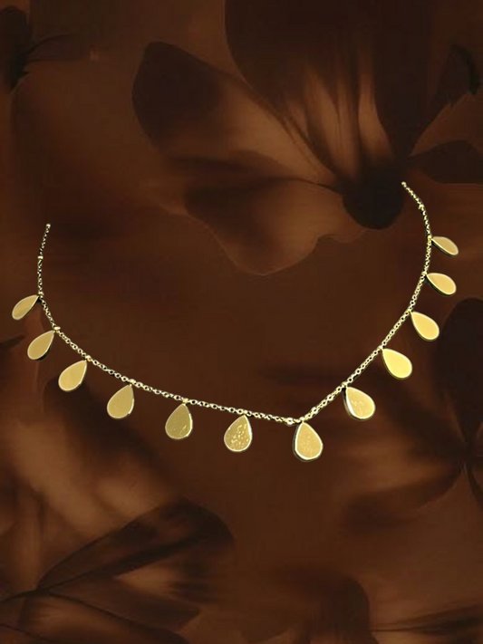 SHE BEAUTY gold-toned raindrop chain necklace with delicate teardrop charms for festive and everyday wear
