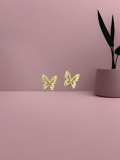 SHE BEAUTY GOLDEN WINGS butterfly stud earrings in gold with delicate crystal accents for festive or daily wear.