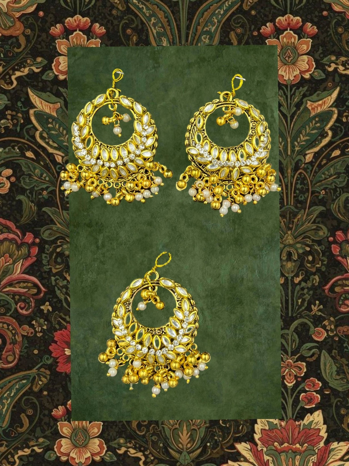 SHE BEAUTY 3-piece Kundan and pearl choti hair accessories in gold-tone metal for festive party wear.