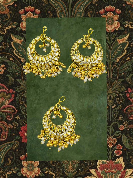 SHE BEAUTY 3-piece Kundan and pearl choti hair accessories in gold-tone metal for festive party wear.
