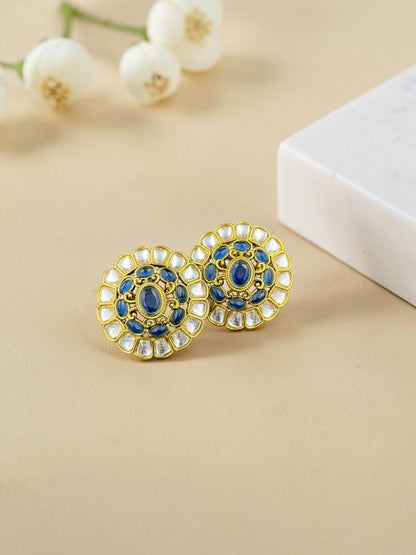 SHE BEAUTY kundan tops featuring blue oval stones and white accents in a gold-toned traditional Indian style setting