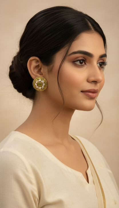 SHE BEAUTY premium kundan tops featuring a green stone and gold-toned finish worn by a woman in ethnic attire