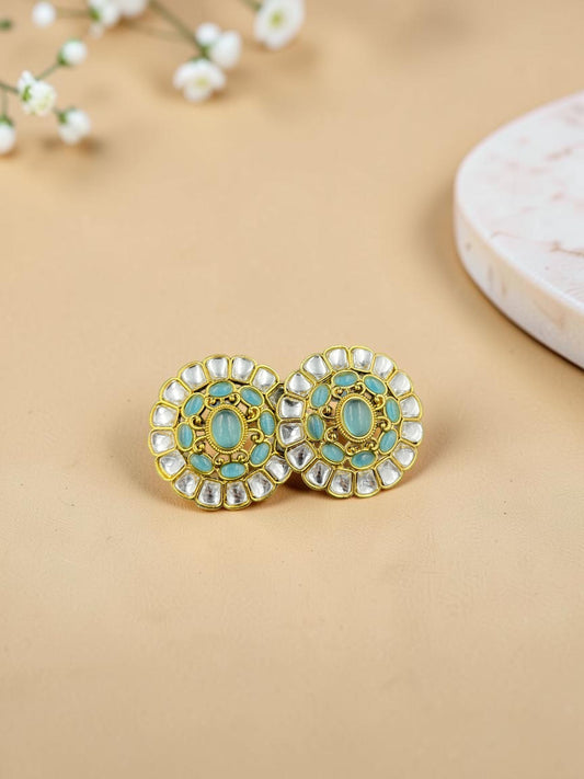 SHE BEAUTY round kundan tops with mint green stones and gold-tone metal, perfect for traditional Indian ethnic wear.