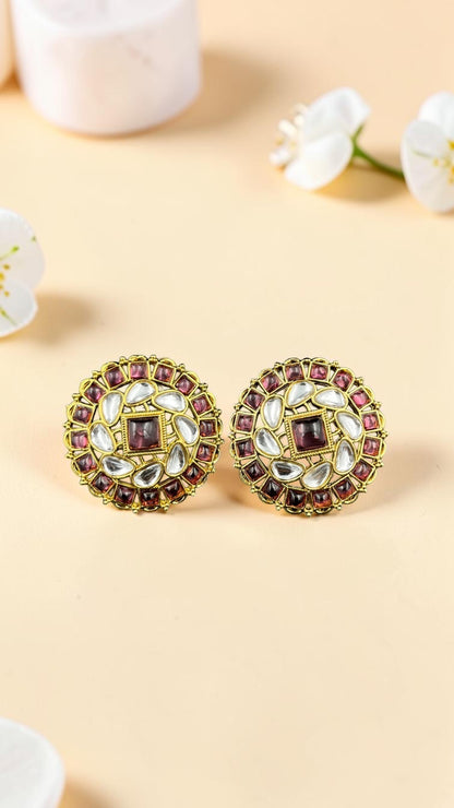 SHE BEAUTY premium kundan tops with circular gold-tone metal, white stones, and deep purple accents for ethnic wear.