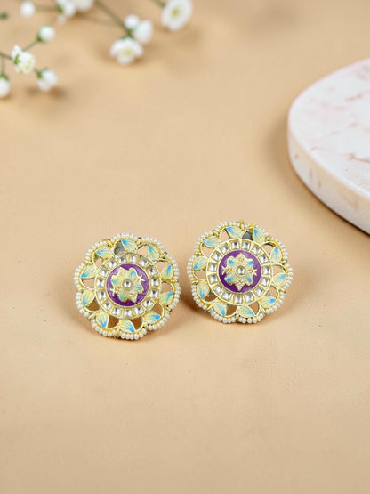 SHE BEAUTY MEENAKARI KUNDAN TOPS featuring purple enamel, gold-tone metal, and delicate pearl accents for ethnic wear.