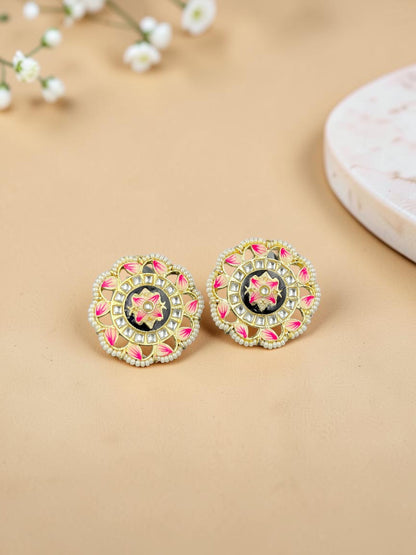SHE BEAUTY Meenakari Kundan tops featuring intricate floral enamel work, white stones, and delicate pearl detailing.