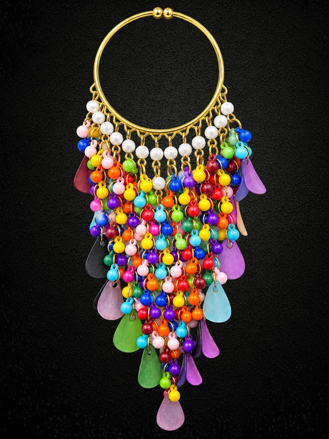 SHE BEAUTY multi-colored pearl and tassel hair loop accessory with gold-tone ring for festive and party wear
