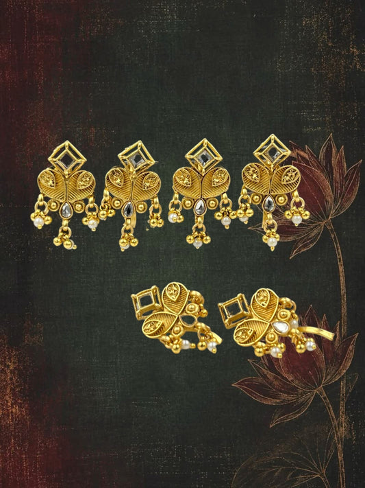 SHE BEAUTY set of 6 royal gold pins featuring intricate metalwork, small beads, and mirror accents for festive wear.