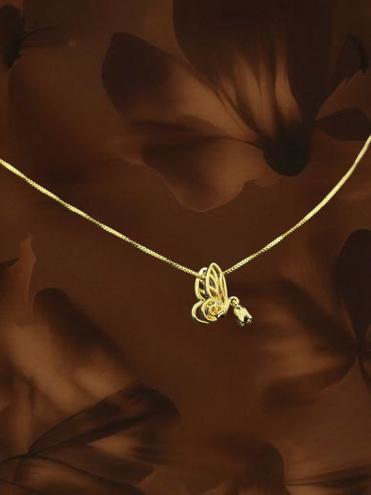 SHE BEAUTY gold-toned winged tulip pendant necklace with a delicate chain for festive and everyday wear.